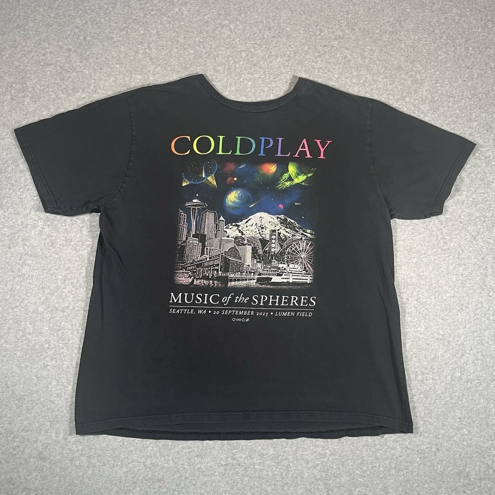 Coldplay Shirt 2XL Small Black Music Of The Spheres 2023 Tour Live Band Graphic